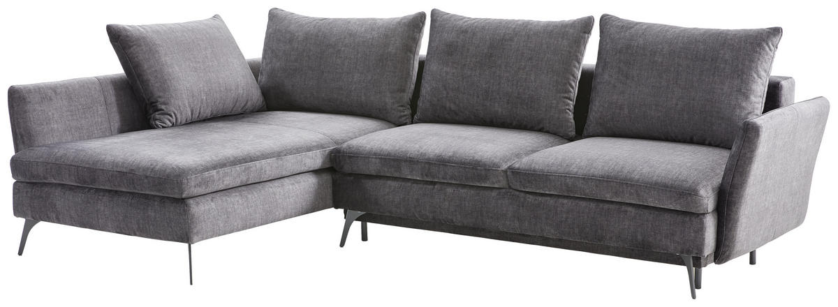 ECKSOFA in Webstoff Dunkelgrau  - Dunkelgrau/Schwarz, Design, Textil/Metall (182/282cm) - Stylife