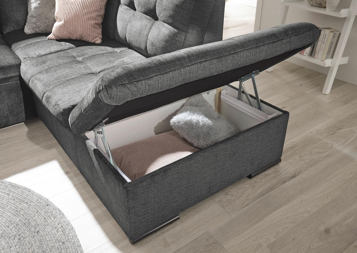 ECKSOFA in Mikrovelours Grau  - Schwarz/Grau, Konventionell, Kunststoff/Textil (283/217cm) - MID.YOU