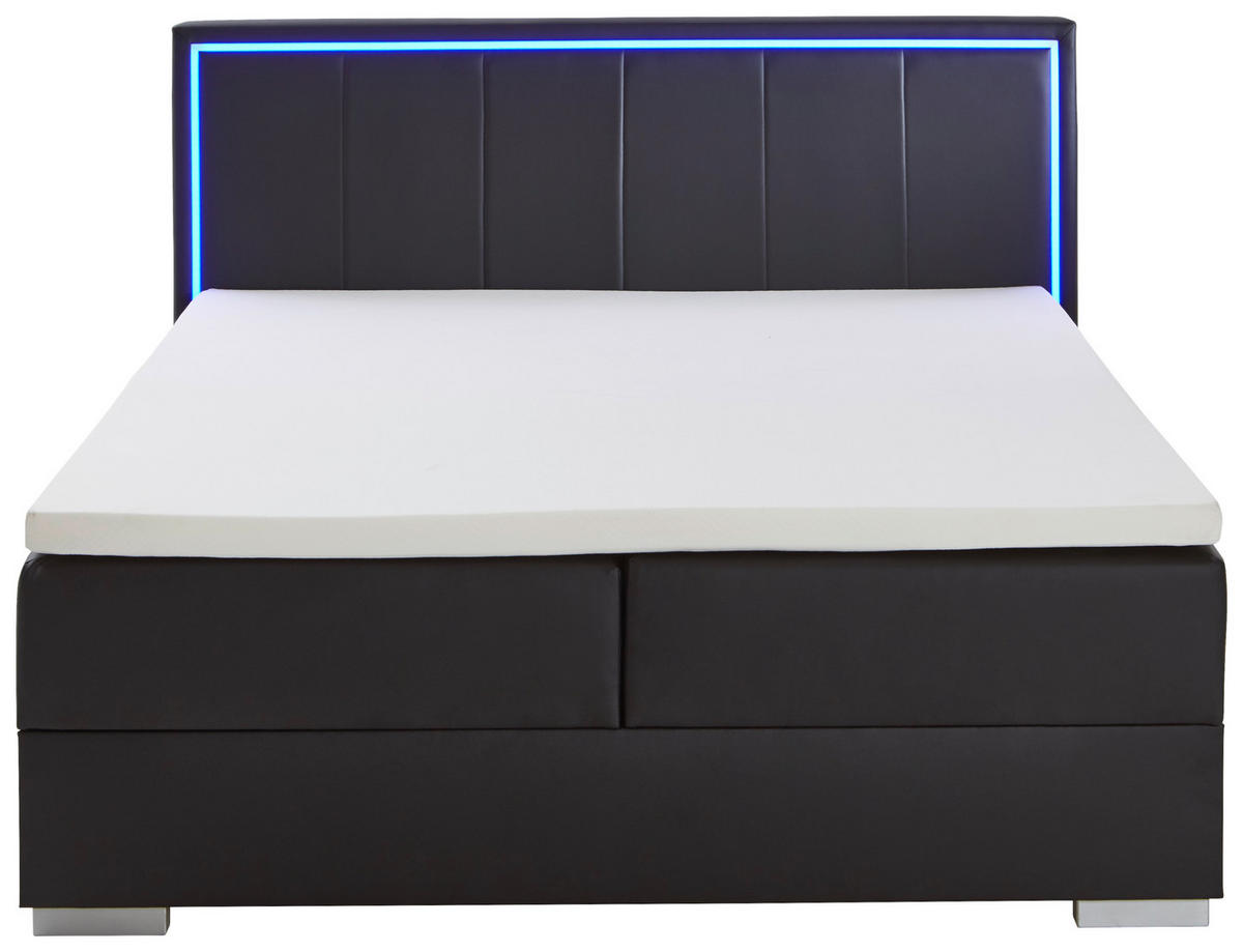 BOXSPRINGBETT 180/200 cm,  in Schwarz, Beleuchtung, Bettkasten, Topper, H3 + H3 = fest  - Silberfarben/Schwarz, Design, Holz/Textil (180/200cm) - Boxxx