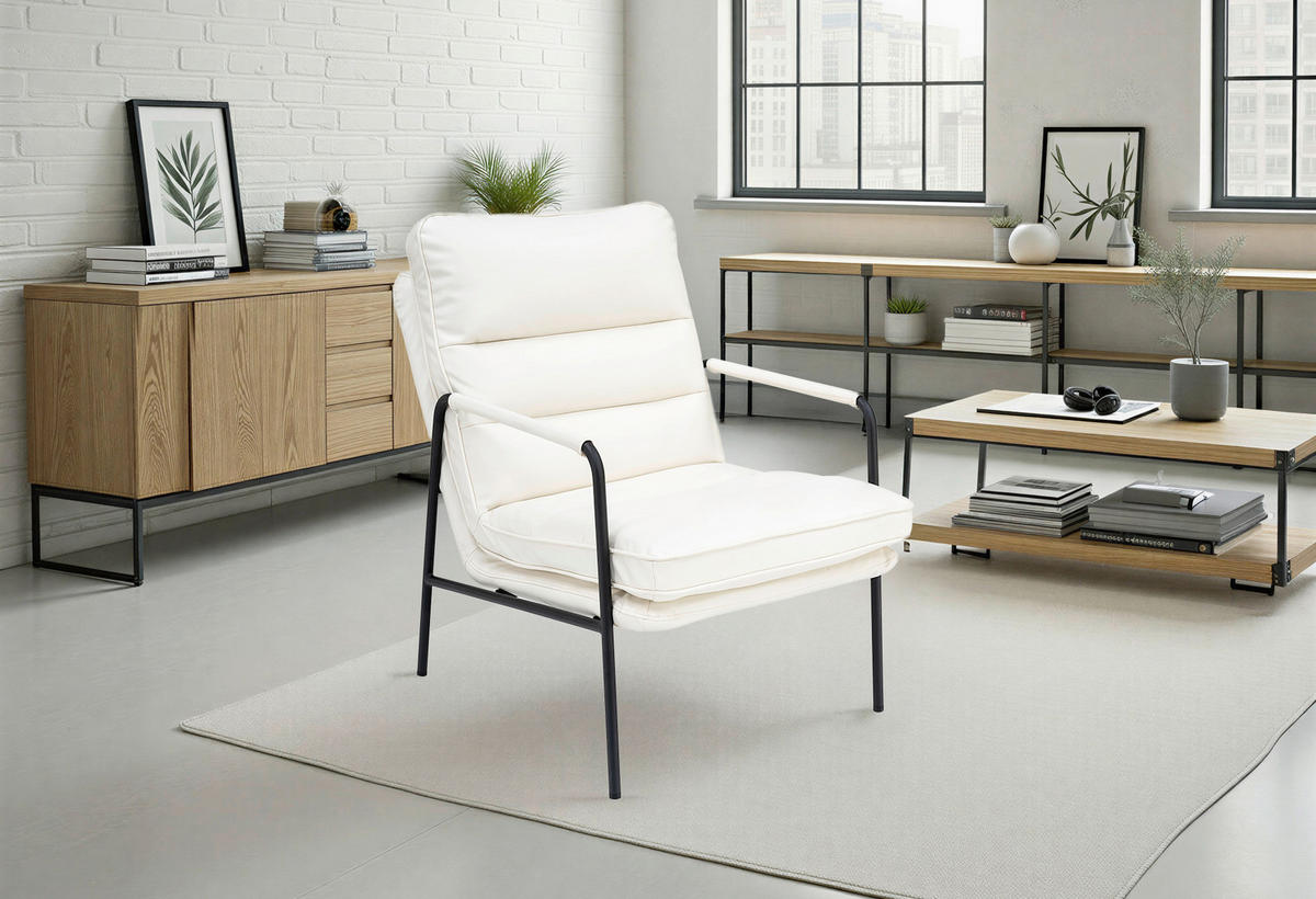 SESSEL Lederlook Weiß    - Schwarz/Weiß, MODERN, Textil/Metall (58,5/85/82cm) - MID.YOU