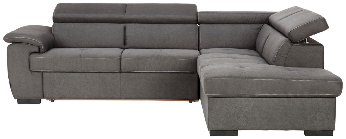 ECKSOFA Hellgrau Mikrofaser  - Hellgrau/Schwarz, Design, Kunststoff/Textil (258/219cm) - Stylife