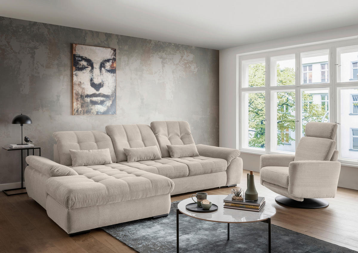 ECKSOFA in Cord Beige  - Beige/Schwarz, Modern, Textil/Metall (184/314cm) - Livetastic