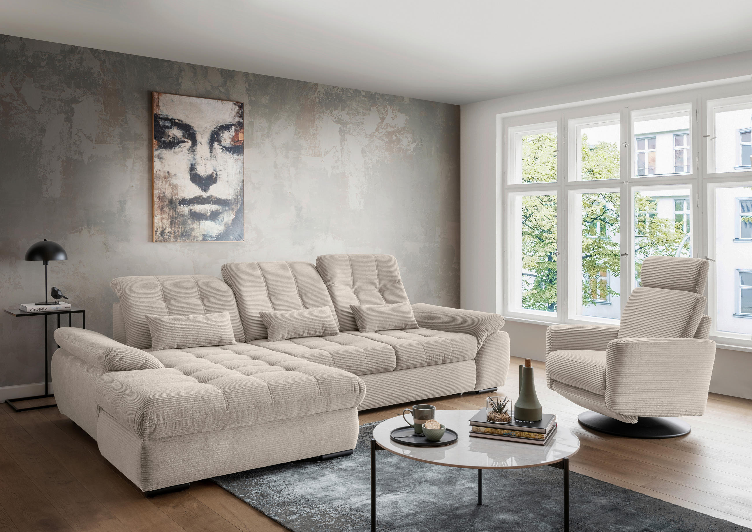Thumbnail - Livetastic Ecksofa, Beige, Textil, Uni, 4-Sitzer, Füllung: Schaumstoff, L-Form, 314x184 cm, Made in EU, Liegefunktion, s...