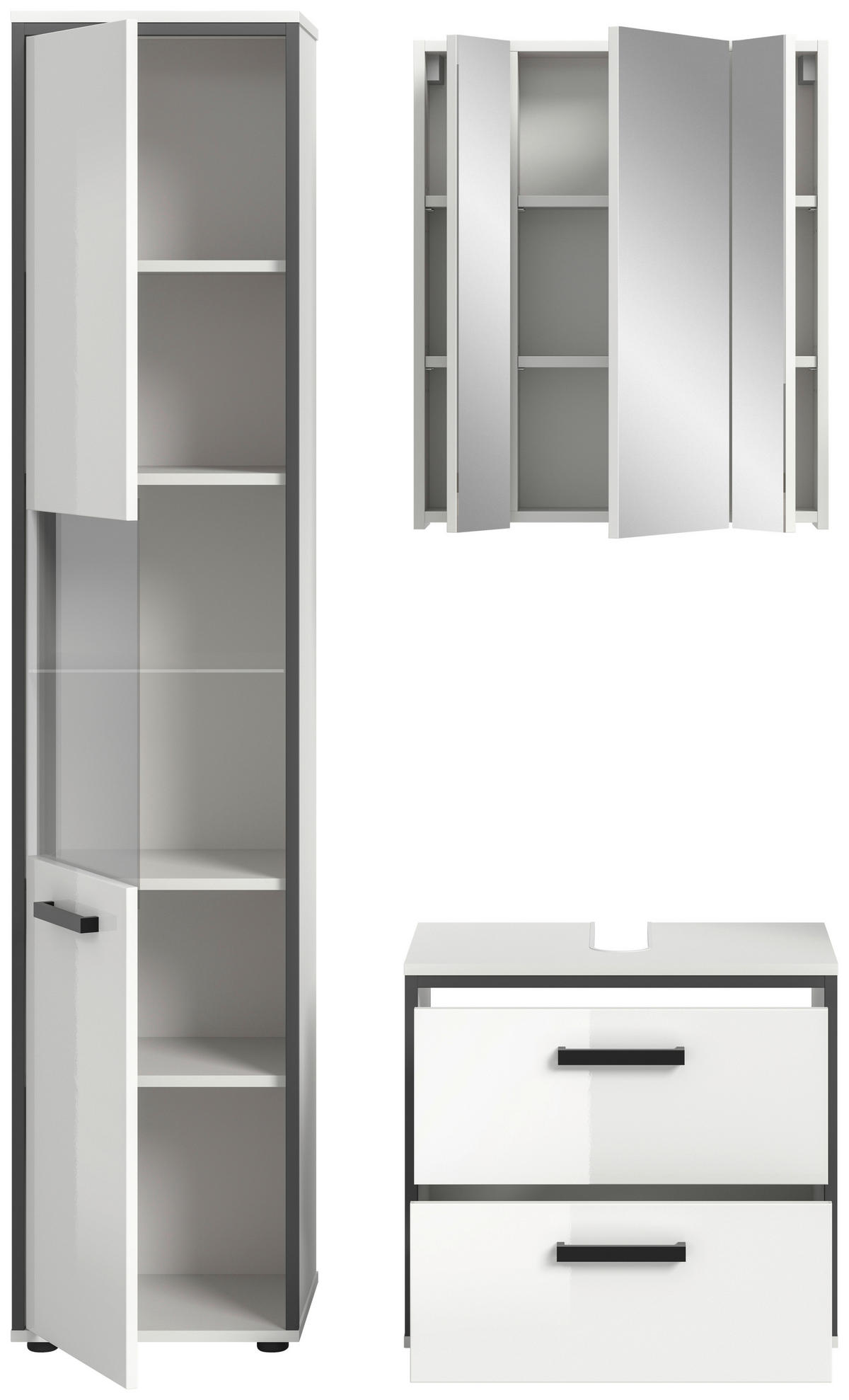 BADEZIMMER 3-teilig  in 100 cm  - Weiß Hochglanz/Schwarz, MODERN, Holzwerkstoff/Kunststoff (100cm) - MID.YOU