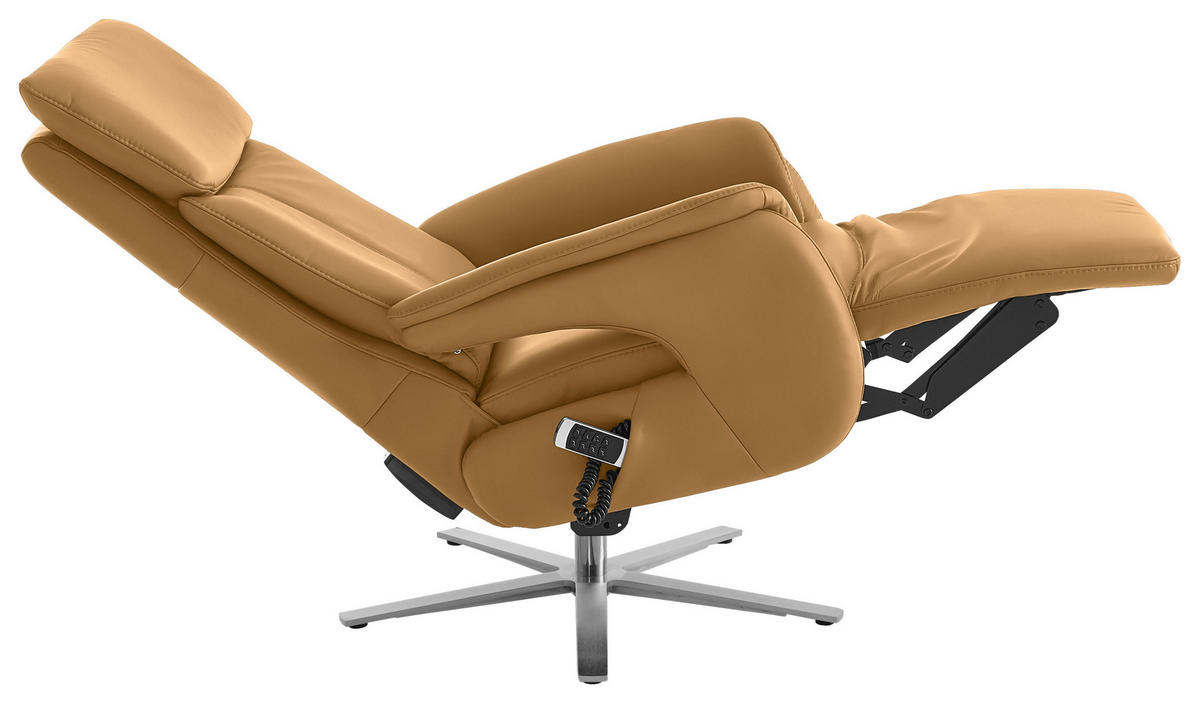 RELAXSESSEL in Leder Currygelb  - Currygelb/Edelstahlfarben, Design, Leder/Metall (70/124/85cm) - Cantus