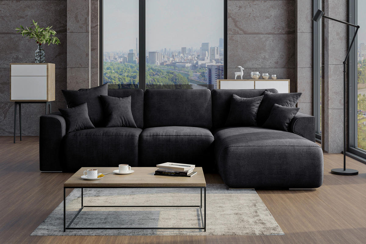 ECKSOFA Dunkelgrau Samt  - Chromfarben/Dunkelgrau, KONVENTIONELL, Kunststoff/Textil (293/195cm) - Carryhome