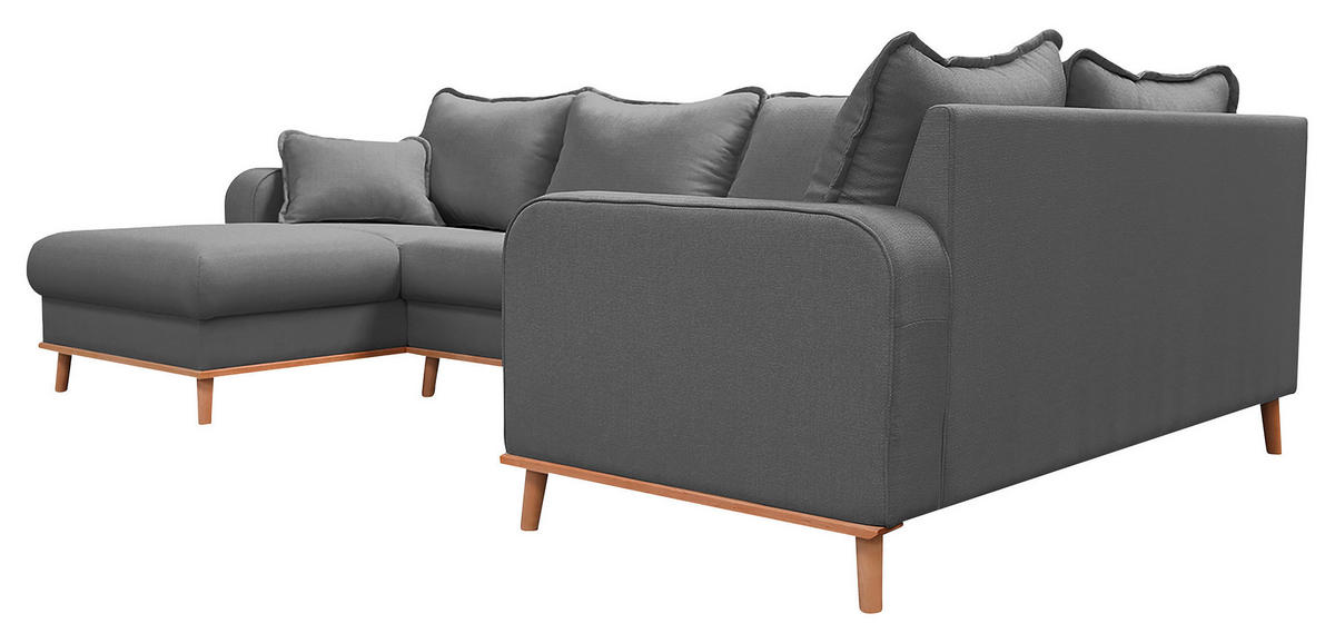 WOHNLANDSCHAFT Grau Textilgeflecht  - Wengefarben/Grau, Design, Holz/Textil (170/296/167cm) - Livetastic