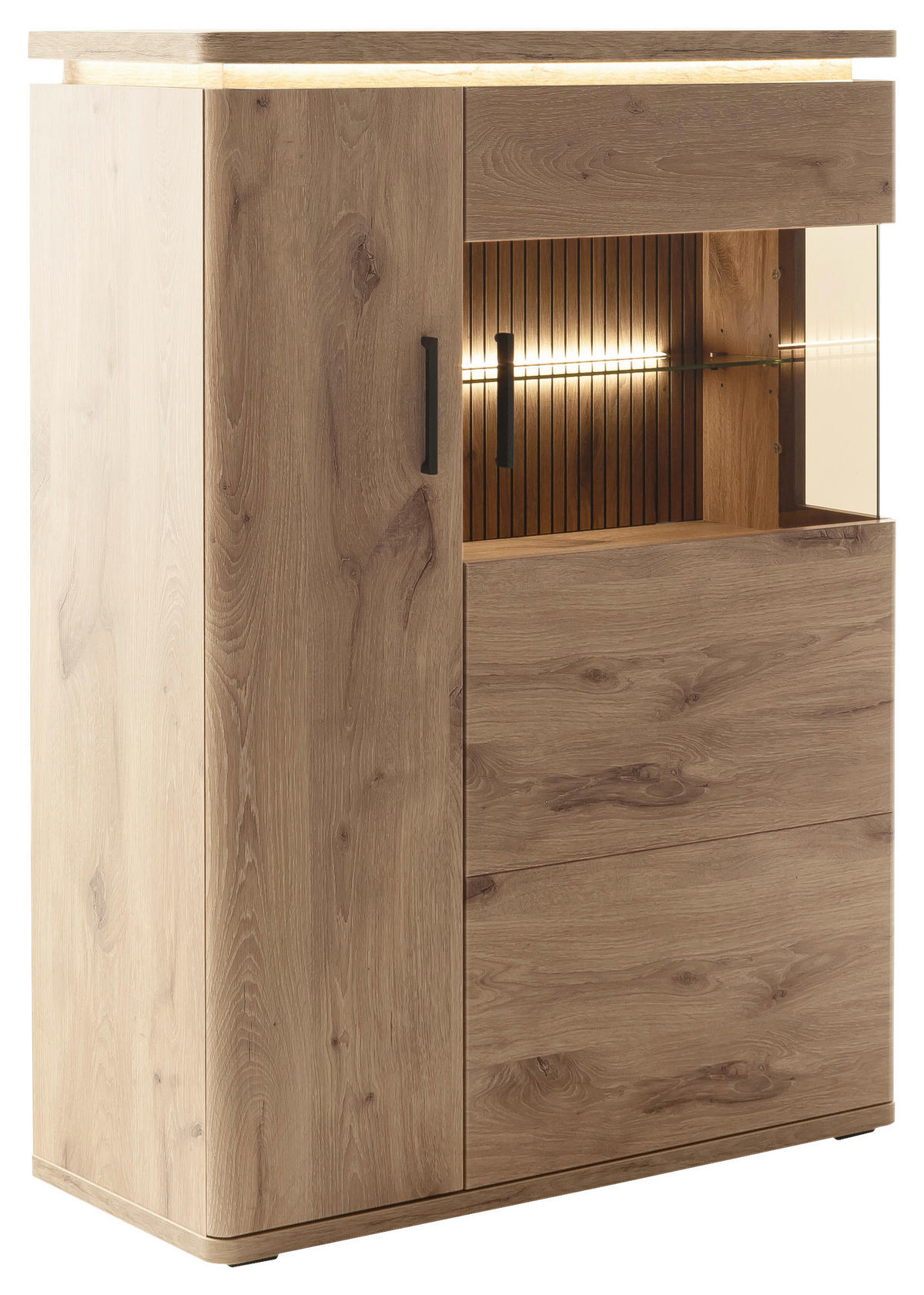 HIGHBOARD Eichefarben  90/124/38 cm  - Eichefarben/Anthrazit, KONVENTIONELL, Glas/Holzwerkstoff (90/124/38cm) - Cantus