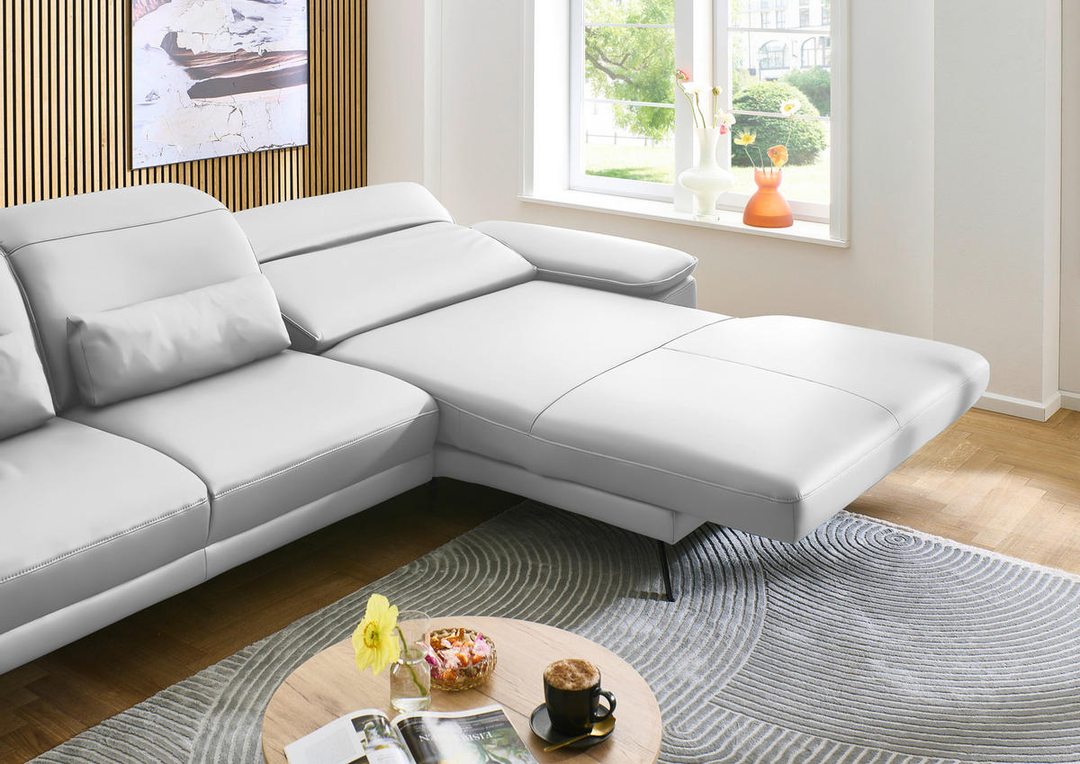 ECKSOFA in Echtleder Weiss  - Weiss/Schwarz, Design, Leder/Metall (332/193cm) - Dieter Knoll