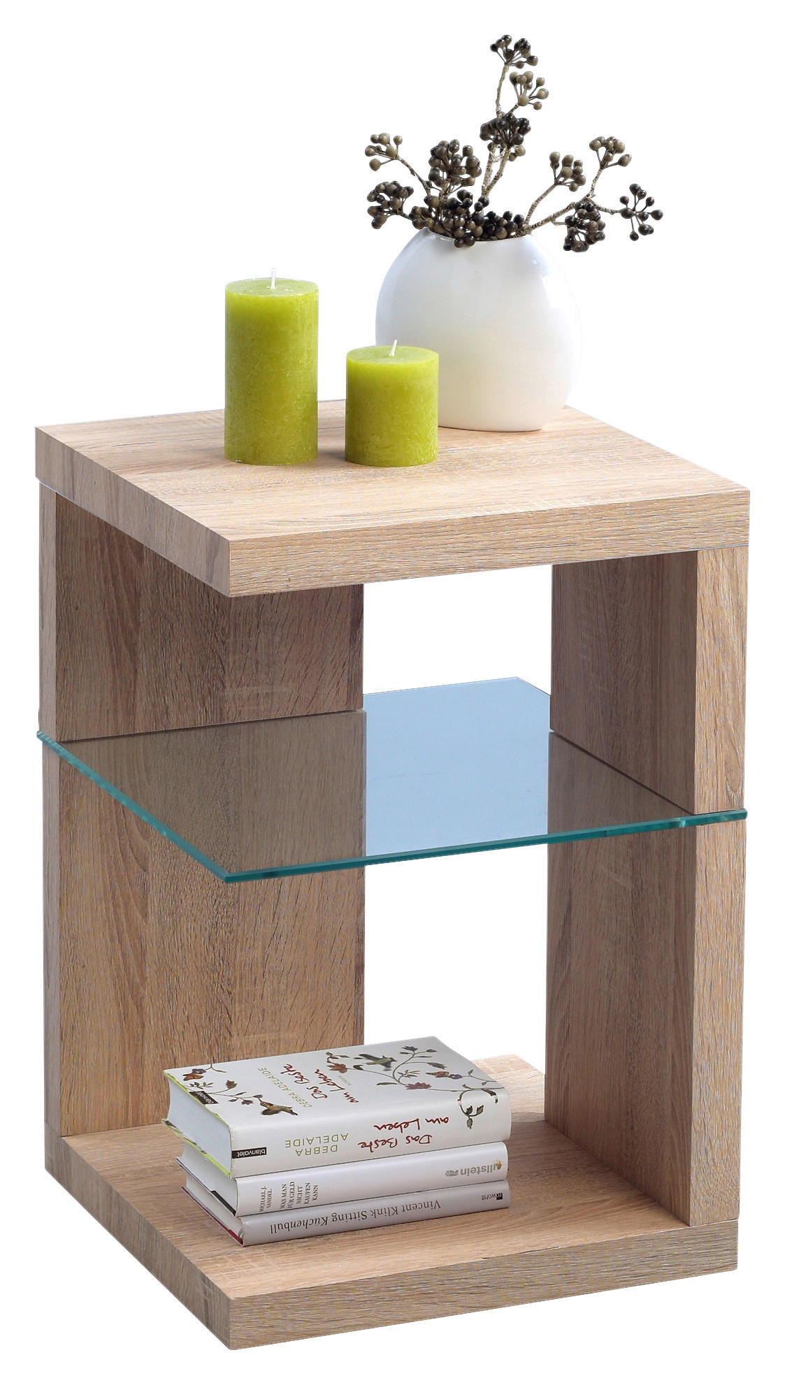 BEISTELLTISCH 40/40/60 cm Sonoma Eiche quadratisch - Sonoma Eiche, Basics, Glas/Holzwerkstoff (40/40/60cm) - Xora