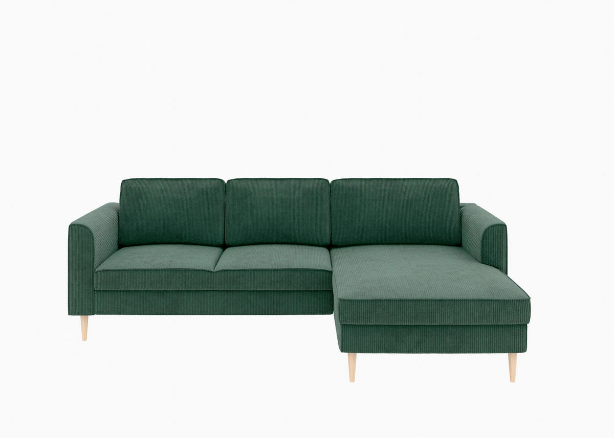 ECKSOFA  in Cord Dunkelgrün  232/161 cm  - Dunkelgrün/Buchefarben, MODERN, Holz/Textil (232/161cm) - Trendmanufaktur