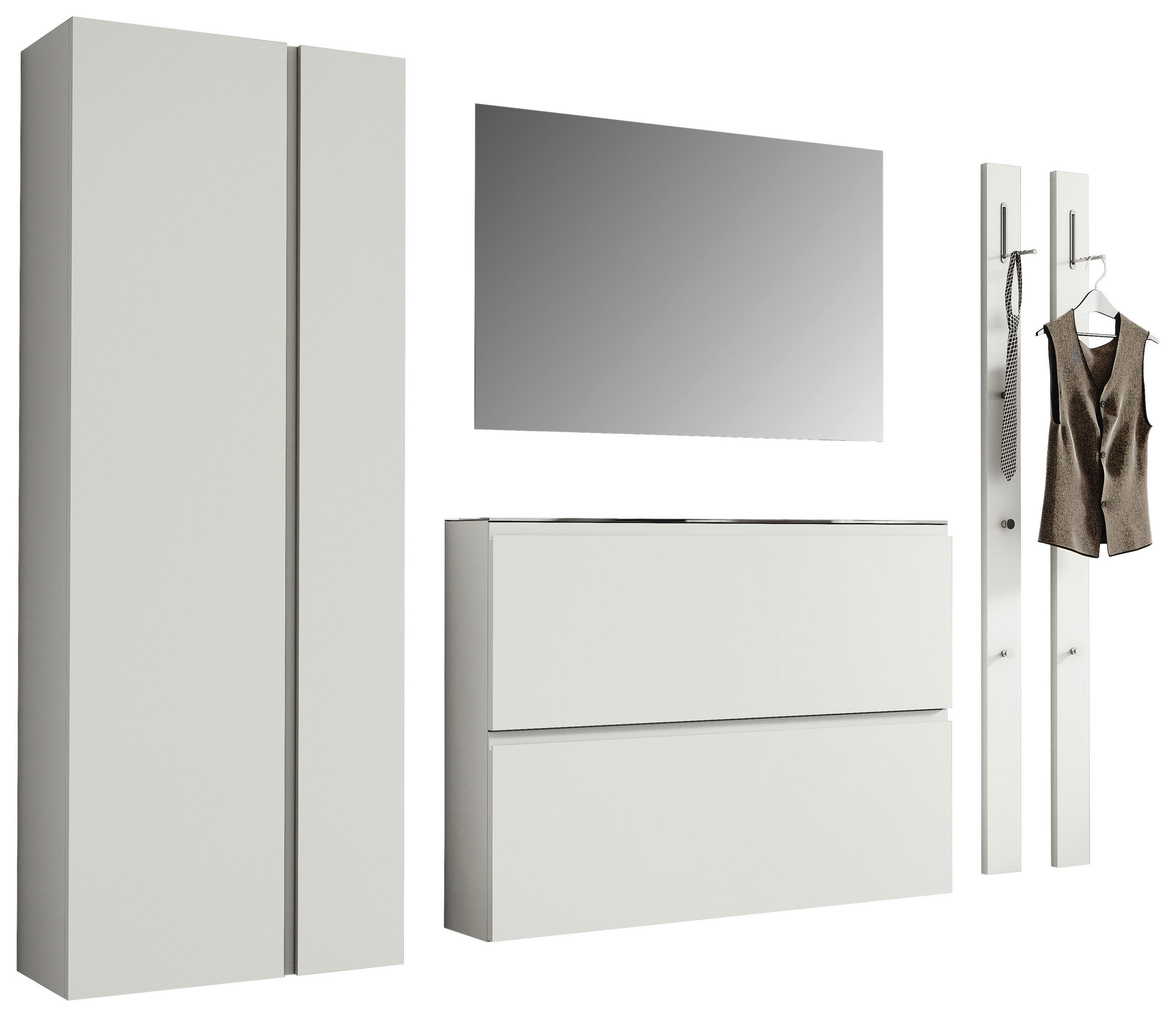GARDEROBE 5-teilig  in 220/185/33 cm  - Weiss, Design, Glas/Holzwerkstoff (220/185/33cm) - Moderano