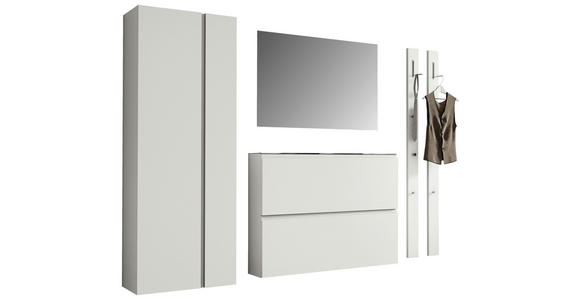 GARDEROBE 5-teilig in 220/185/33 cm - Weiß, Design, Glas/Holzwerkstoff (220/185/33cm) - Moderano