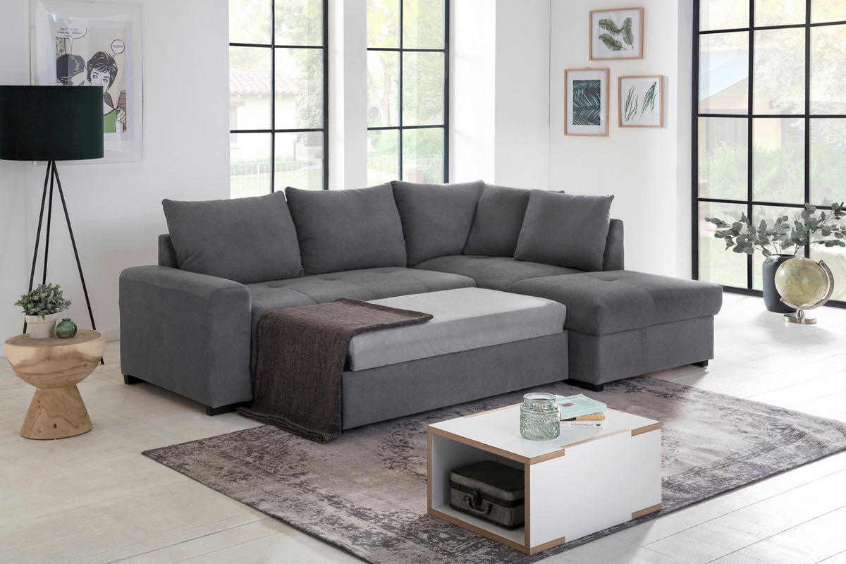 ECKSCHLAFSOFA in Mikrofaser Grau  - Schwarz/Grau, MODERN, Kunststoff/Textil (241/173cm) - MID.YOU