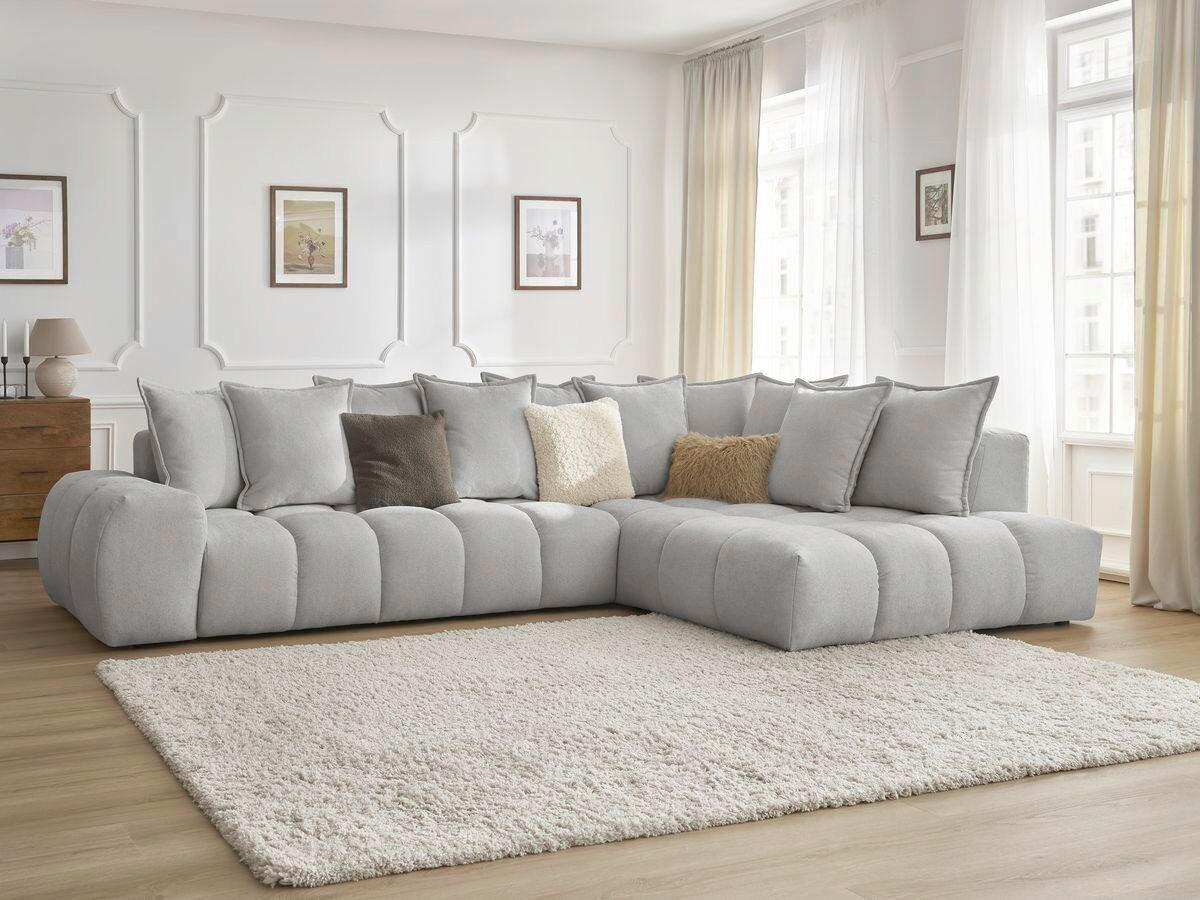 ECKSOFA Ottomane rechts  EVEREST Hellgrau Struktur  - Hellgrau/Schwarz, MODERN, Kunststoff/Textil (352/210cm)