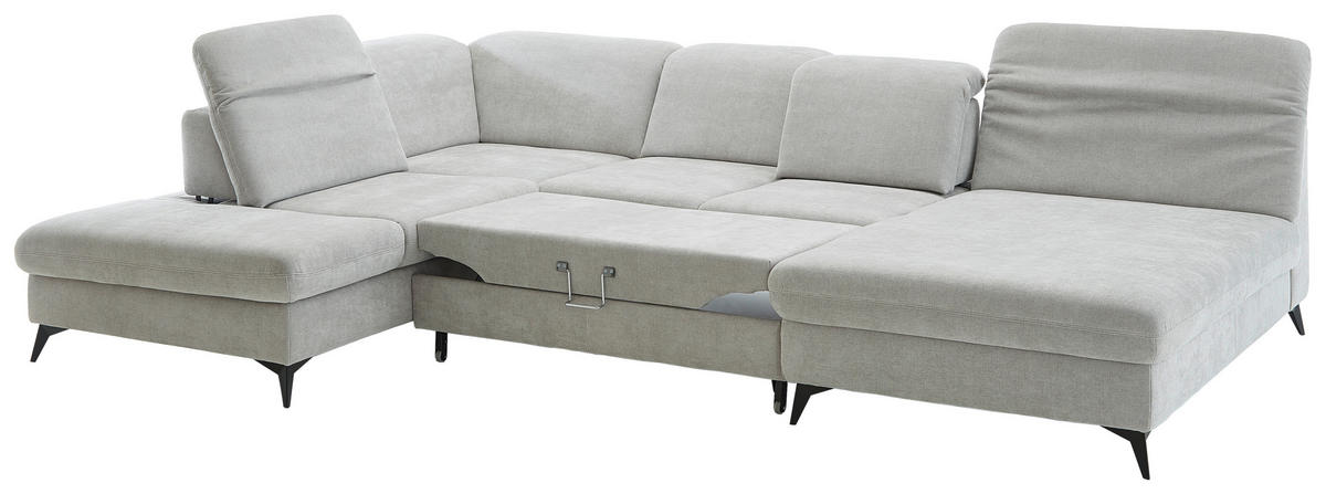 WOHNLANDSCHAFT in Chenille Silberfarben  - Silberfarben/Schwarz, Design, Textil/Metall (255/369/198cm) - Beldomo Style