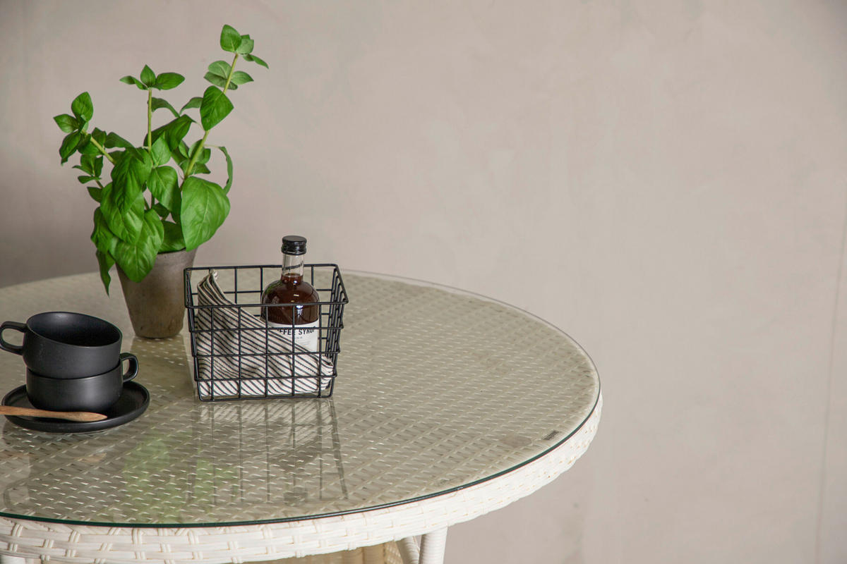 GARTENTISCH Metall, Kunststoff, Glas Weiß rund  - Weiß, MODERN, Glas/Kunststoff (90/74cm) - Gardenson