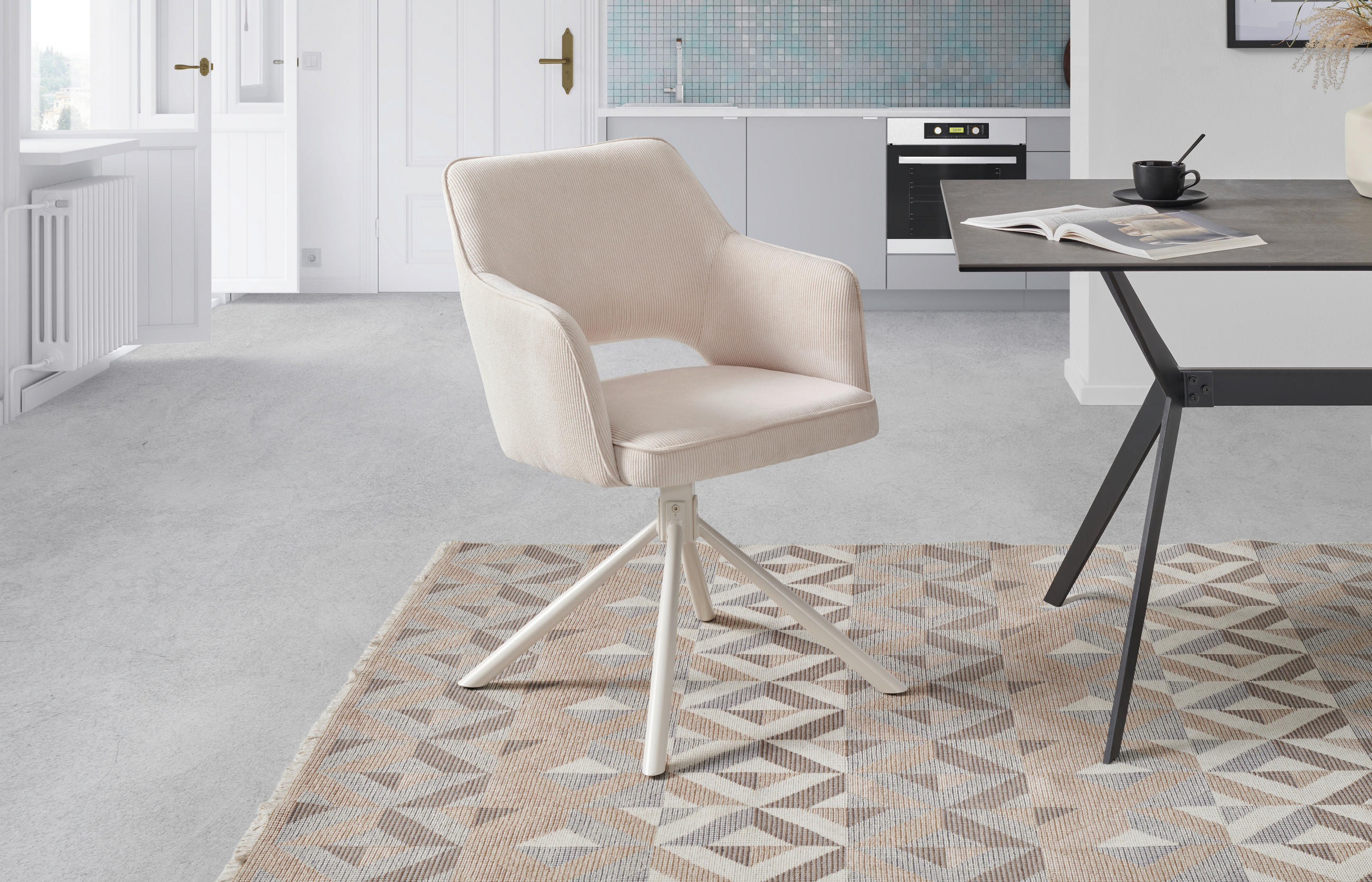 ARMLEHNSTUHL  in Eisen Cord  - Creme, MODERN, Textil/Metall (61/85/61cm) - Livetastic