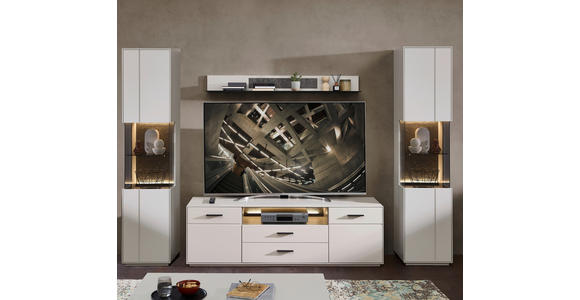WOHNWAND in Hellgrau, Sahara 300/204/45 cm - Hellgrau/Schwarz, Design, Glas/Holzwerkstoff (300/204/45cm) - Novel