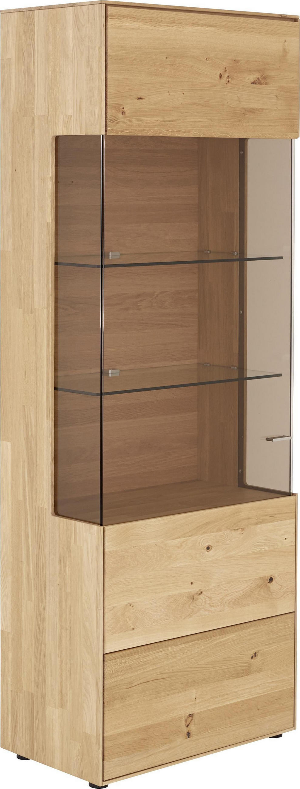 VITRINE in massiv Wildeiche Eichefarben  - Edelstahlfarben/Eichefarben, KONVENTIONELL, Glas/Holz (70,7/196,2/40,9cm) - Valnatura