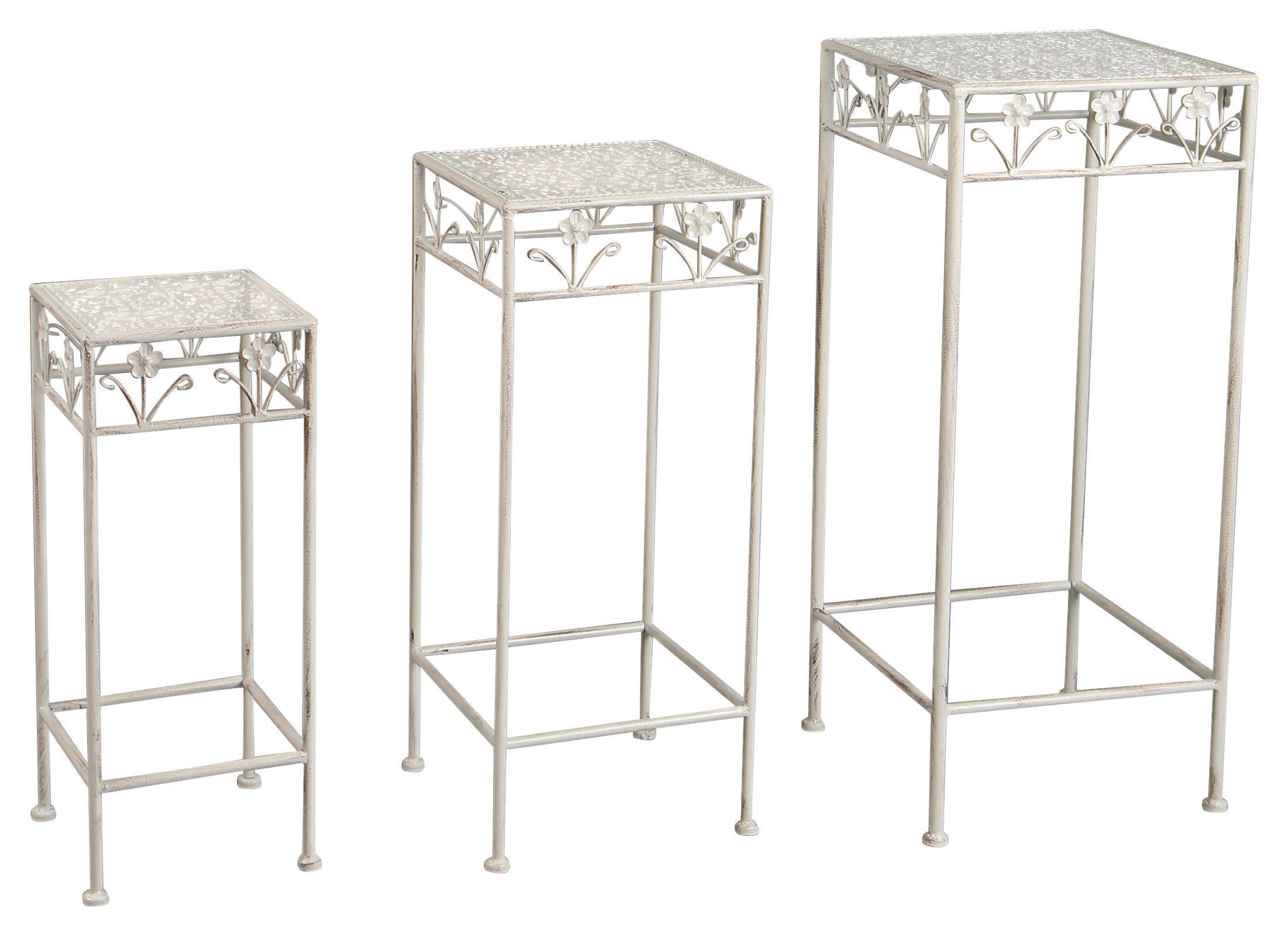 Blumensäule 3er-Set Mit Ablagefläche Metall Weiß Paula