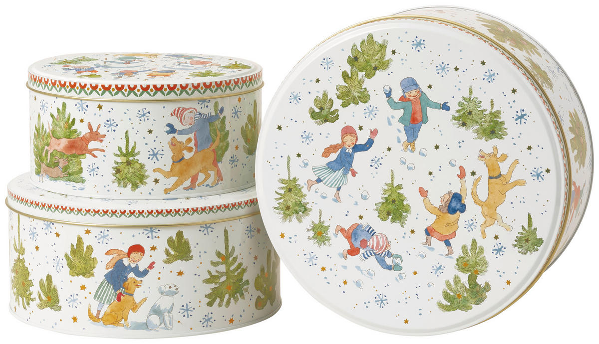KEKSDOSENSET Sammelkollektion 2025 - Weihnachtsspiele 3-teilig  - Multicolor/Weiß, Basics, Keramik (24,5/24,5/12,7cm) - Hutschenreuther