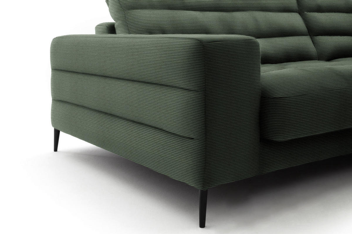 ECKSOFA in Cord Olivgrün  - Schwarz/Olivgrün, Design, Textil/Metall (296/207cm) - Dieter Knoll