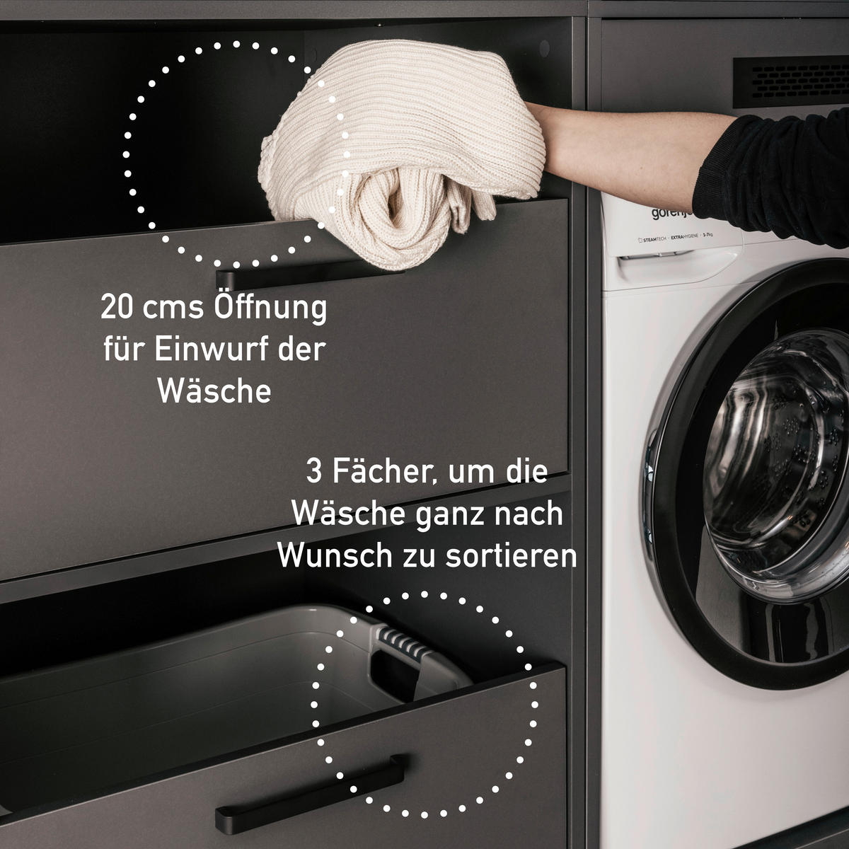 WÄSCHESCHRANK 67/164/68 cm  in Anthrazit  - Anthrazit/Schwarz, MODERN, Holzwerkstoff/Metall (67/164/68cm) - home24