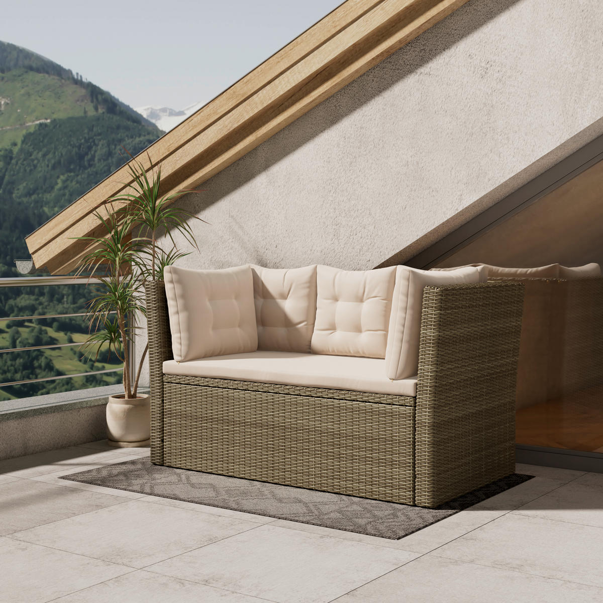 GARTENBANK 160/80/85 cm  in Grau, Beige  - Beige/Schwarz, MODERN, Kunststoff/Textil (160/80/85cm) - Ambia Garden