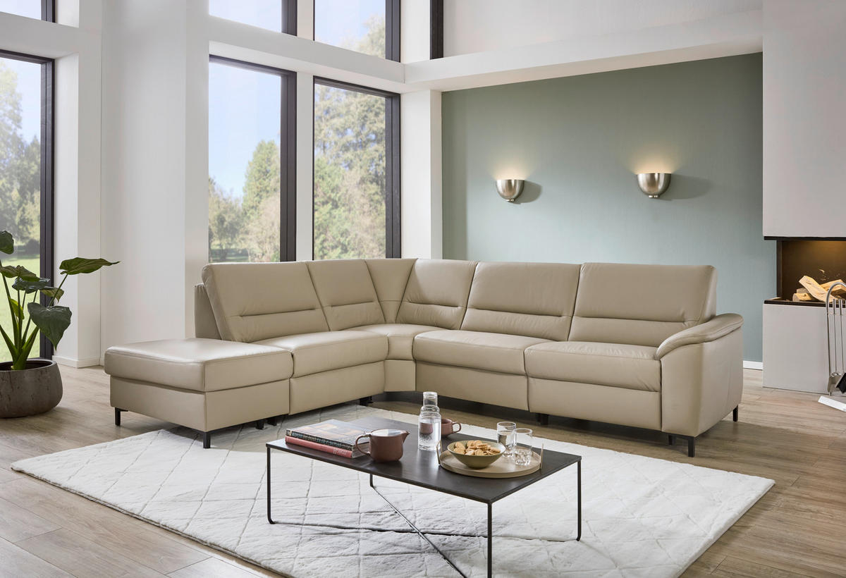 ECKSOFA Perlmutt Echtleder  - Perlmutt/Schwarz, KONVENTIONELL, Leder/Metall (247/290cm) - Beldomo Premium
