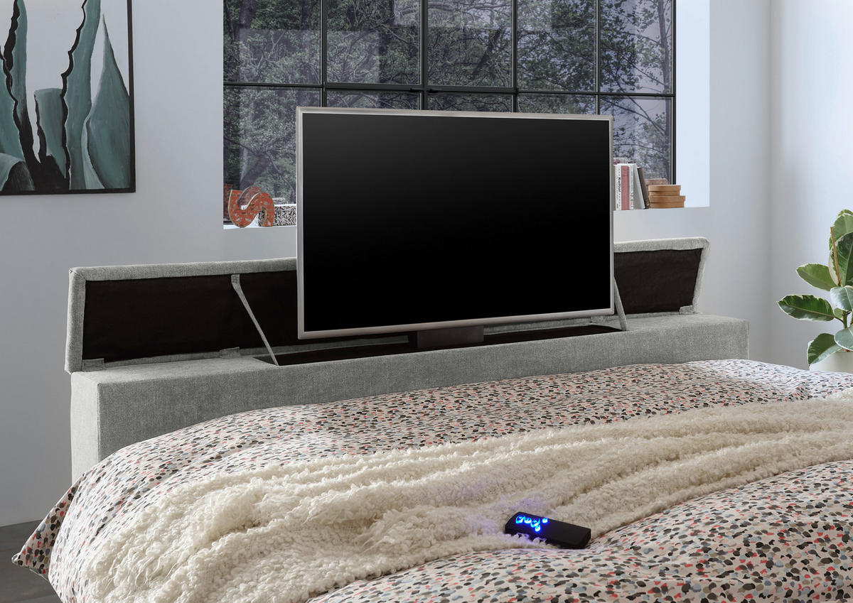 BOXSPRINGBETT 180/200 cm,  in Schlammfarben, Matratze, Topper, motorische Verstellbarkeit, Fernbedienung, unterschiedliche Matratzenhärtegrade je Bettseite, Wendematratze mit unterschiedlichen Härtegraden, H2 + H3 = mittel + fest  - Schlammfarben, KONVENTIONELL, Textil (180/200cm) - Boxxx