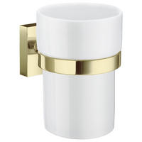 ZAHNPUTZBECHER  - Goldfarben/Weiß, Basics, Keramik/Metall (7,5/9,8/9,3cm) - Smedbo
