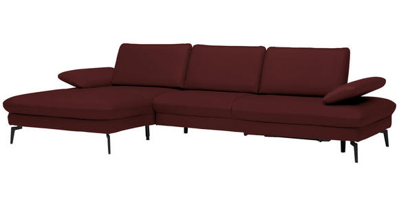 ECKSOFA in Echtleder Beere 157/325 cm - Beere/Schwarz, Design, Leder/Metall (157/325cm) - Dieter Knoll