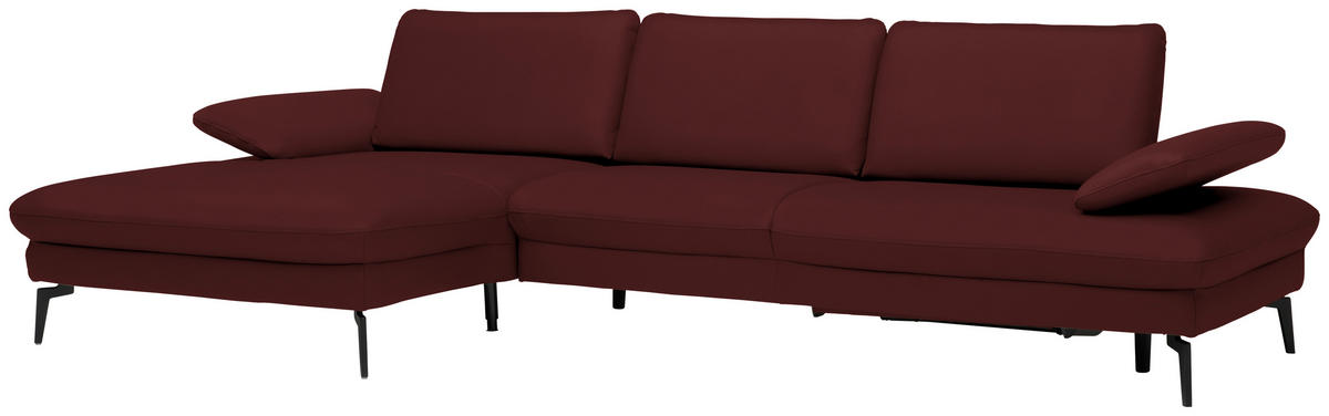 ECKSOFA in Echtleder Beere  - Beere/Schwarz, Design, Leder/Metall (157/325cm) - Dieter Knoll