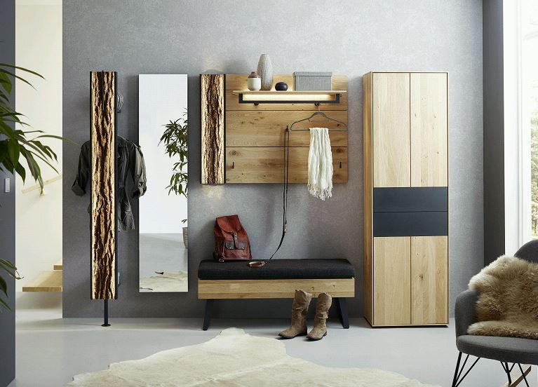 GARDEROBENPANEEL Kerneiche vollmassiv Anthrazit, Eichefarben - Eichefarben/Anthrazit, Design, Holz/Metall (118/87/35cm) - Valnatura