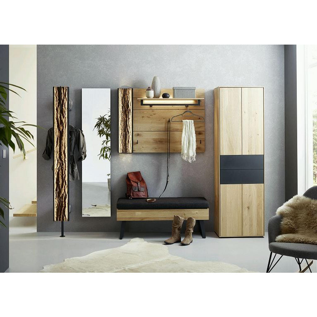 Thumbnail - Valnatura Garderobenpaneel, Anthrazit, Eiche, Holz, Metall, Kerneiche, vollmassiv, 118x87x35 cm, Goldenes M, Aufhängemög...