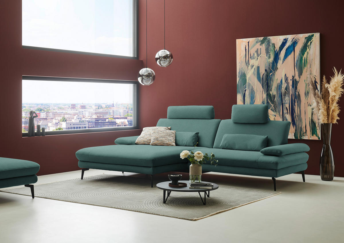 ECKSOFA Chenille, Flachgewebe Opal  - Opal/Schwarz, Design, Textil/Metall (180/284cm) - Dieter Knoll