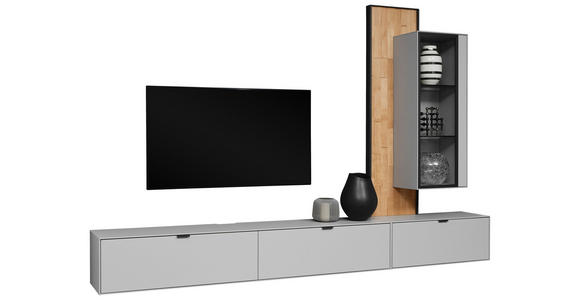 WOHNWAND  in Grau, Wildeiche  303,8/220,3/37,1 cm  - Wildeiche/Schwarz, Design, Glas/Holz (303,8/220,3/37,1cm) - Dieter Knoll