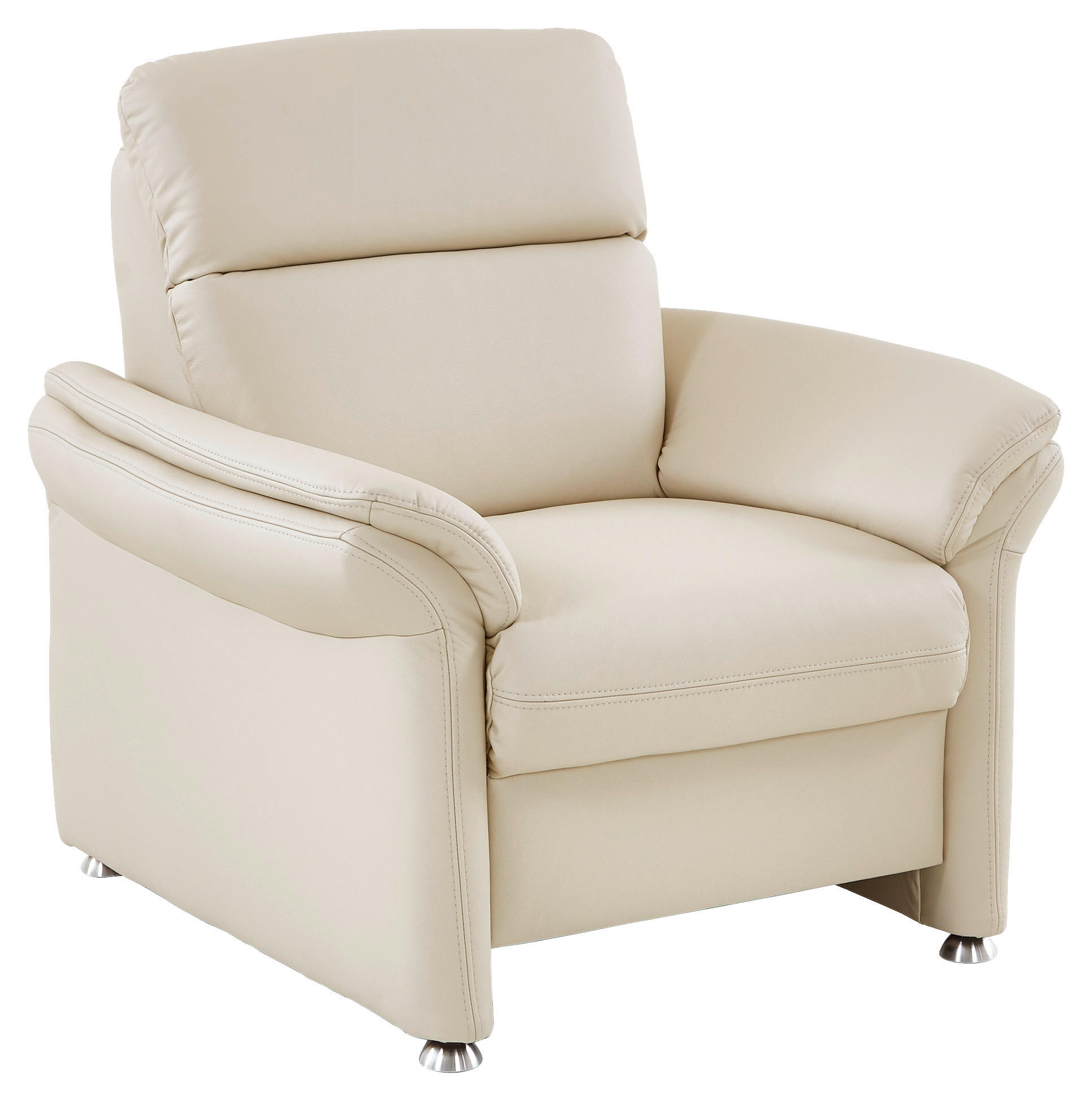 SESSEL in Echtleder Creme - Creme/Alufarben, KONVENTIONELL, Leder/Metall (98/96/92cm) - Beldomo Premium