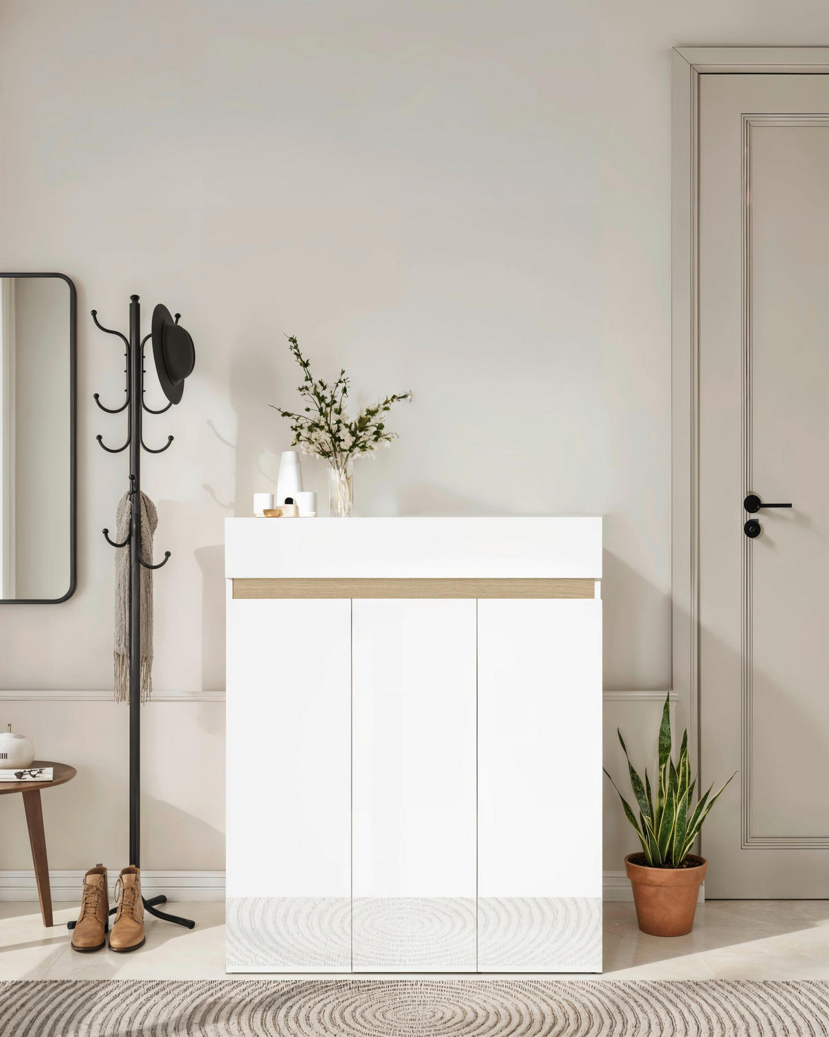 SCHUHSCHRANK Eichefarben, Weiß Hochglanz  - Eichefarben/Weiß Hochglanz, Design, Holzwerkstoff (94/114/35cm) - MID.YOU