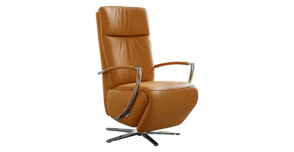 RELAXSESSEL Echtleder Relaxfunktion    - Currygelb/Chromfarben, Design, Leder/Metall (70/113/80cm) - Cantus
