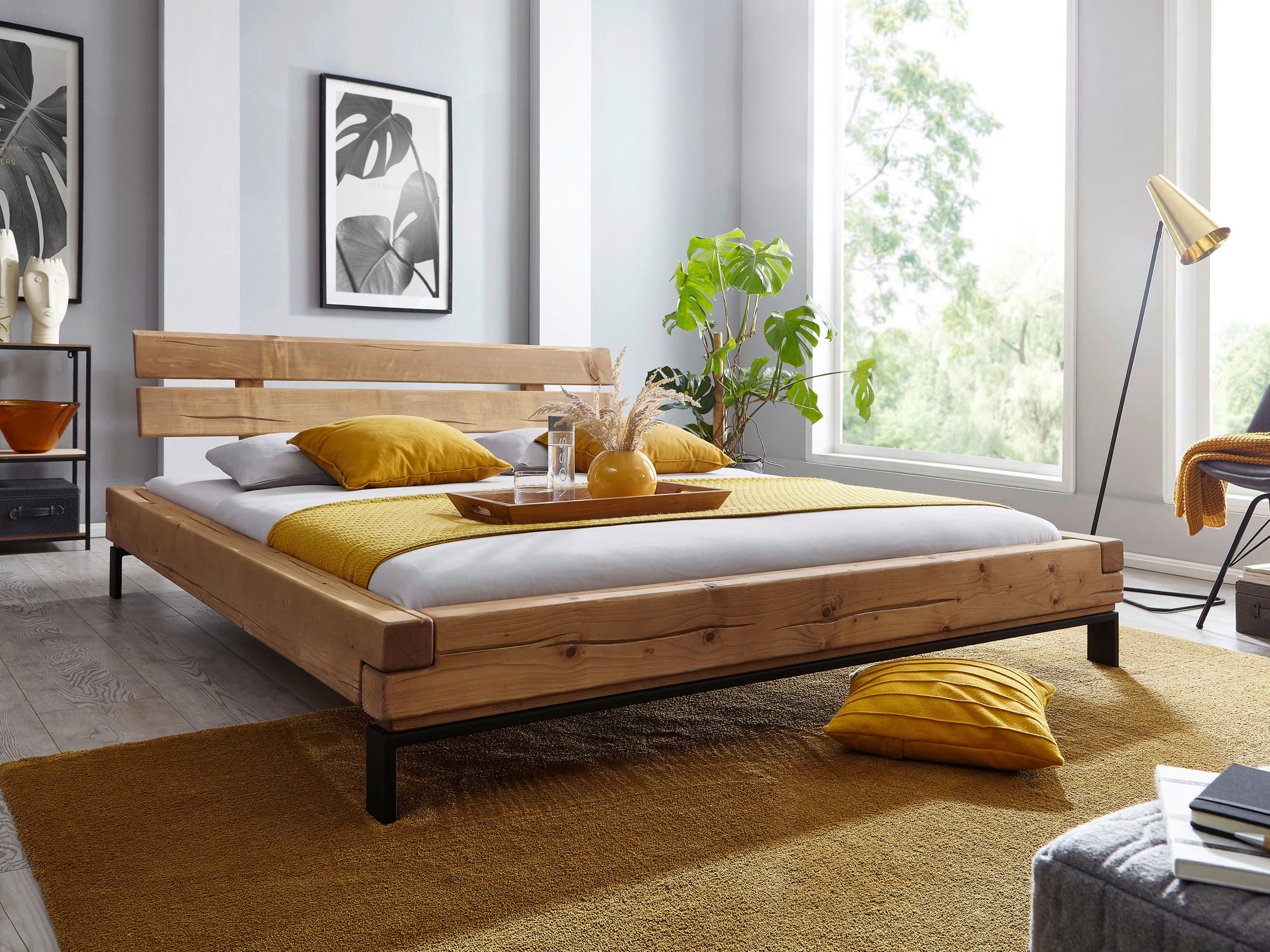 BALKENBETT - Eichefarben/Bernsteinfarben, KONVENTIONELL, Holz/Metall (180/200cm) - Livetastic