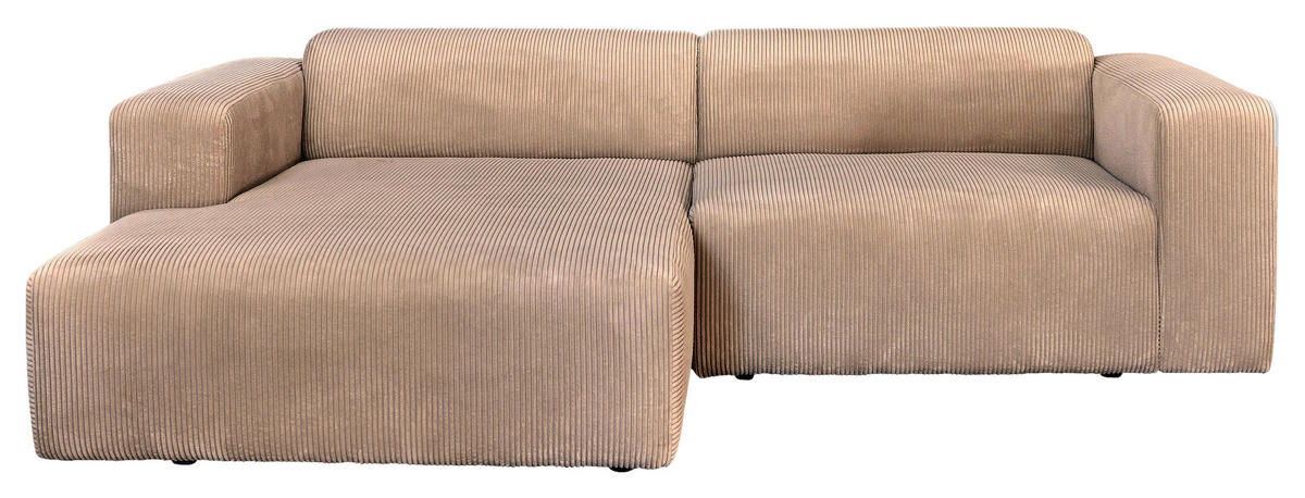 ECKSOFA BASMA Hellbraun Cord  - Hellbraun/Schwarz, Design, Kunststoff/Textil (175/298cm) - P & B