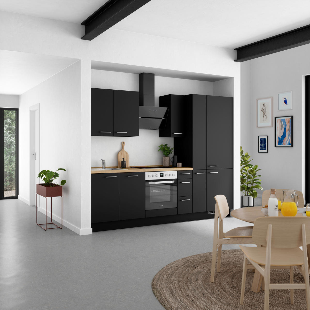 KÜCHENLEERBLOCK 270 cm   in Schwarz, Eichefarben  - Edelstahlfarben/Eichefarben, MODERN, Holzwerkstoff/Metall (270cm) - Nobilia