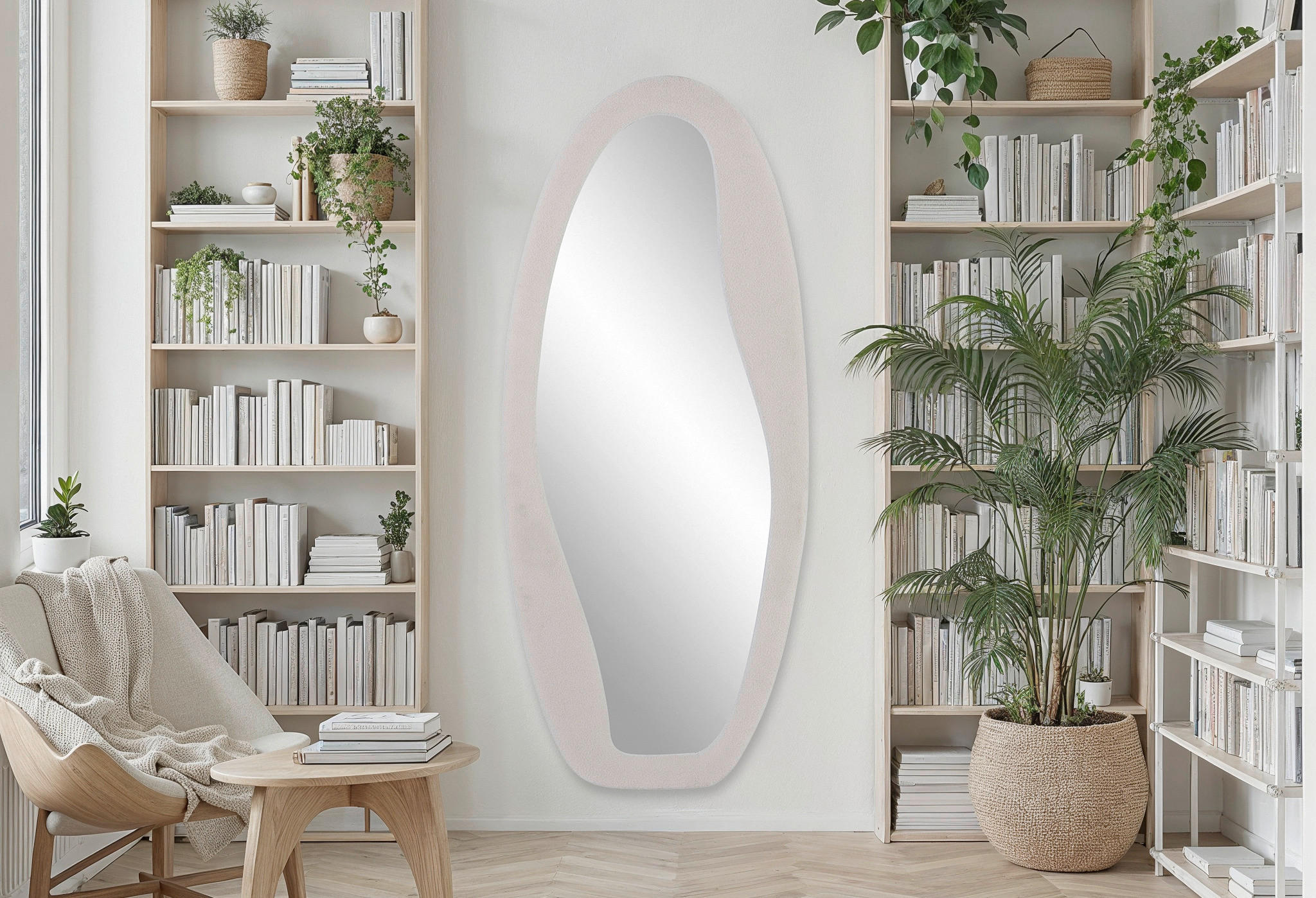 WANDSPIEGEL 75/175/3,5 cm    in Freiform  - Creme, Design, Glas/Holzwerkstoff (75/175/3,5cm) - MID.YOU