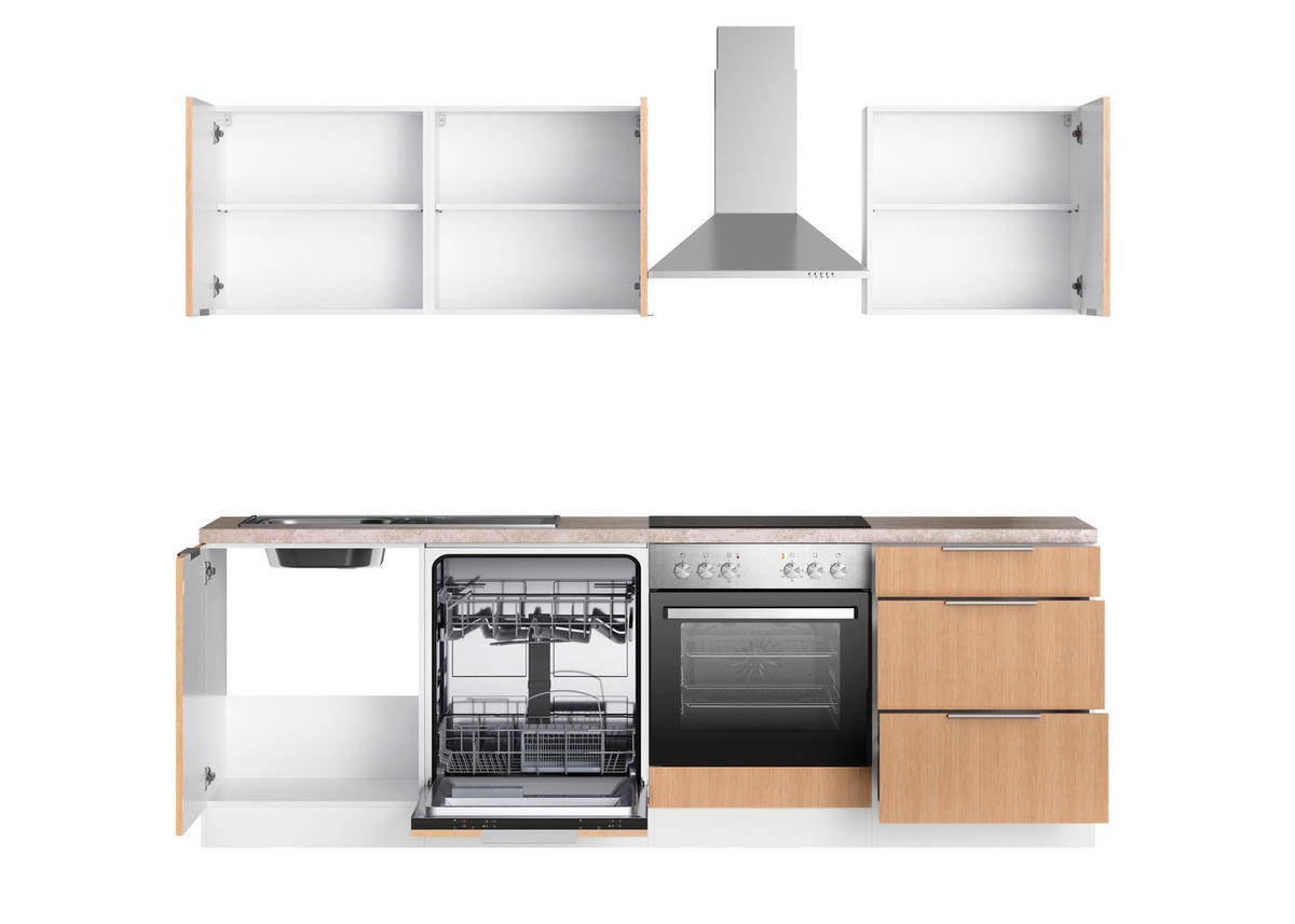 KÜCHENBLOCK 240 cm   in Weiss, Eichefarben  - Weiss/Eichefarben, Lifestyle, Holzwerkstoff/Metall (240cm) - Held