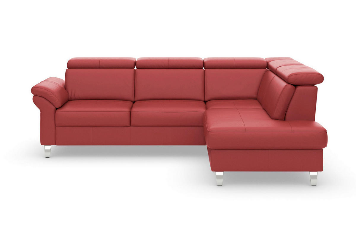 ECKSOFA 245/194 cm ARNGAST E in Mikrofaser Kombination Echtleder/Stoff Rot Bettkasten, Kopfteilverstellung  245/194 cm  - Chromfarben/Rot, Basics, Leder/Textil (245/194cm) - Sit & More