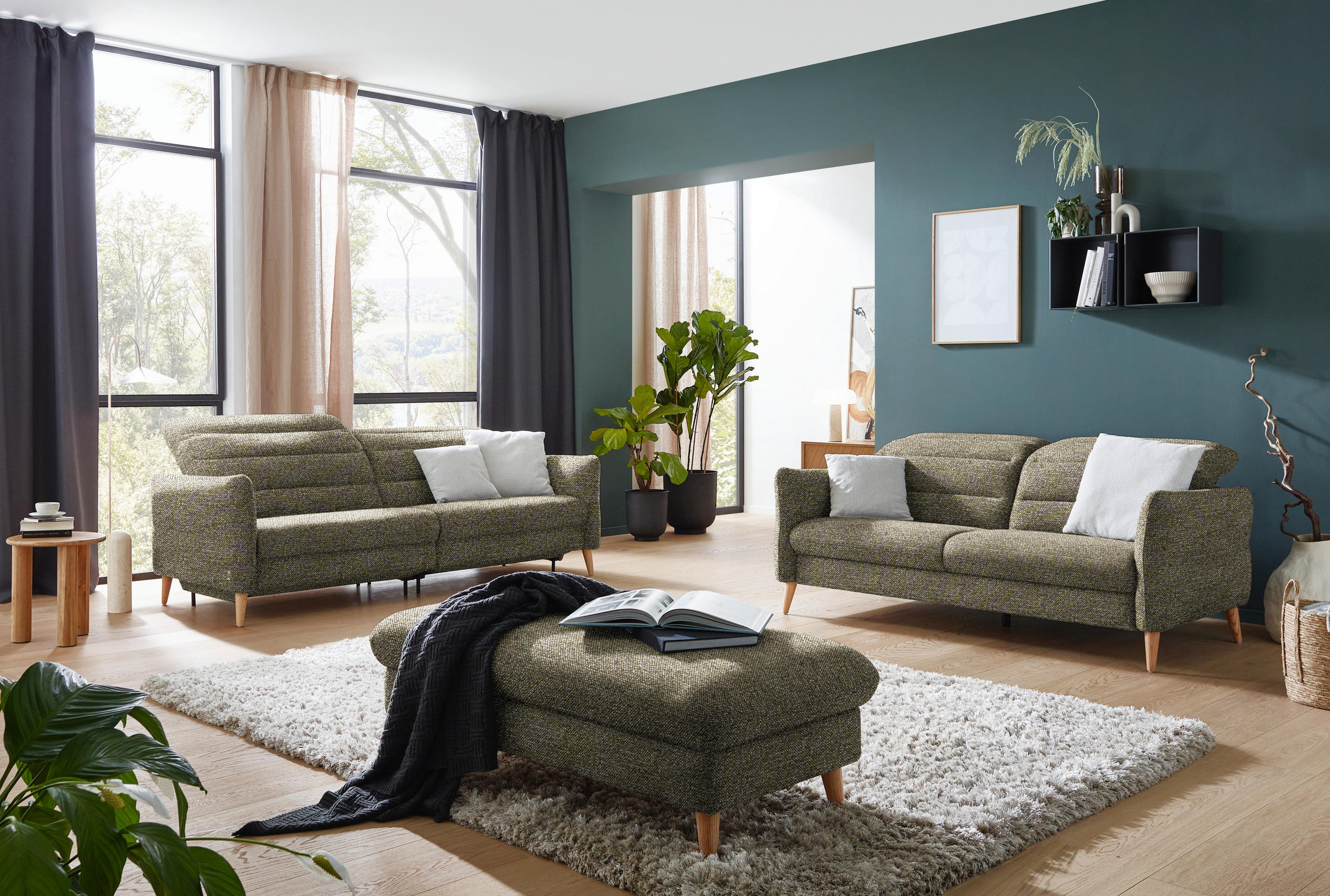 2-SITZER-SOFA in Webstoff Grün  - Eiche Bianco/Grün, Design, Holz/Textil (192-220/85-106/98-112cm) - Dieter Knoll