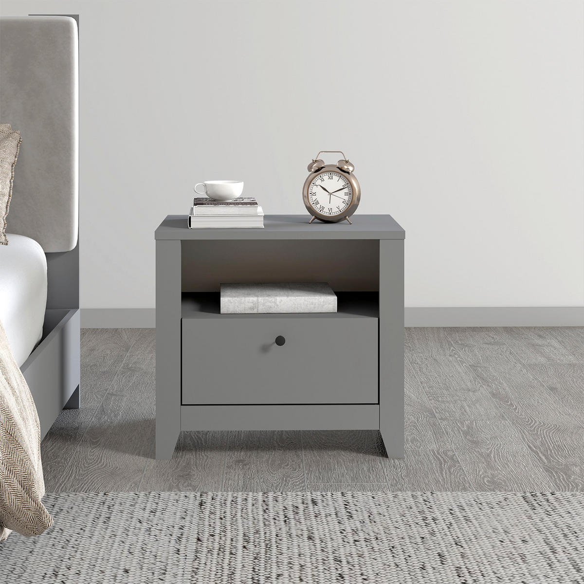 NACHTTISCH  - Schwarz/Weiß, Design, Holzwerkstoff (55/35/50cm) - Livetastic