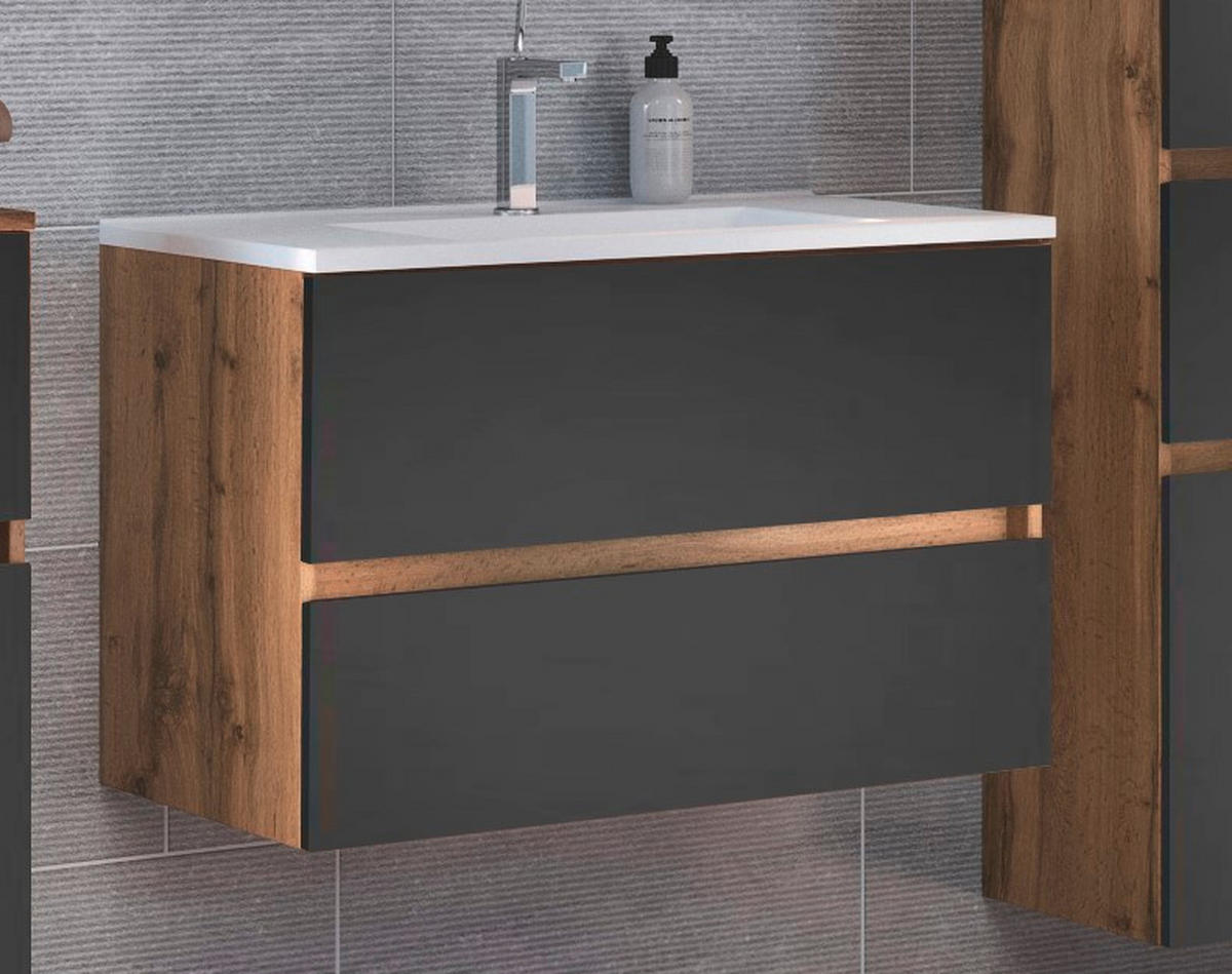 WASCHTISCHKOMBI 80 cm  - Eiche Wotan/Weiß, Design, Holzwerkstoff/Stein (80cm) - Held